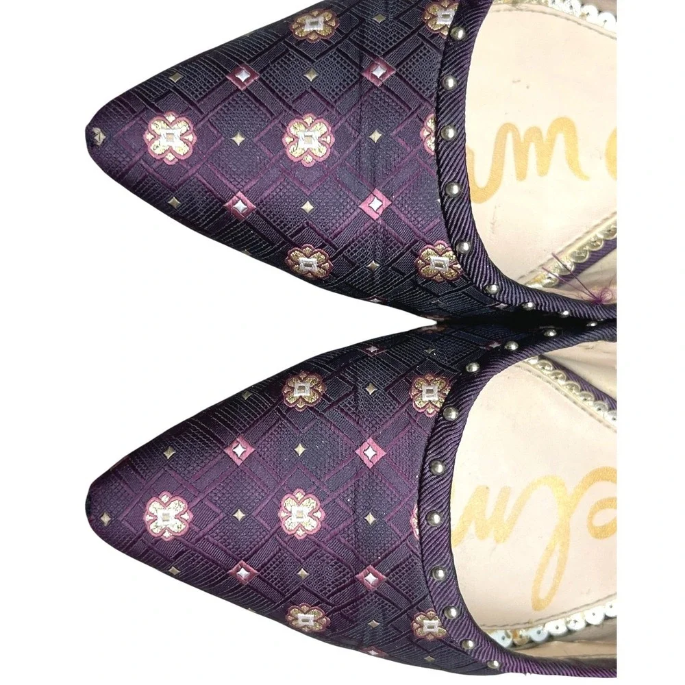 Sam Edelman Women Purple Pointed Toe Flats Size 6.5 Jacquard Studded Floral - Picture 8 of 13